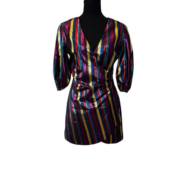 Lovers + Friends Frida Mini Dress Size SMALL V Neck Rainbow Metallic Party NYE - Picture 8 of 11